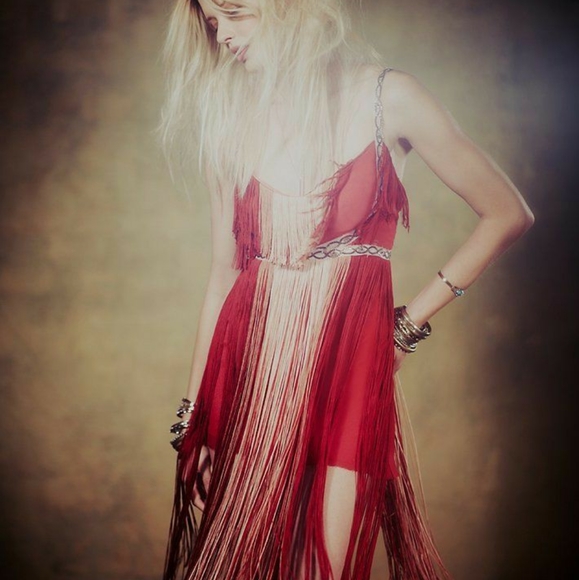 Free People Dresses & Skirts - Free People Flapping My Fringe Red Flapper Dress